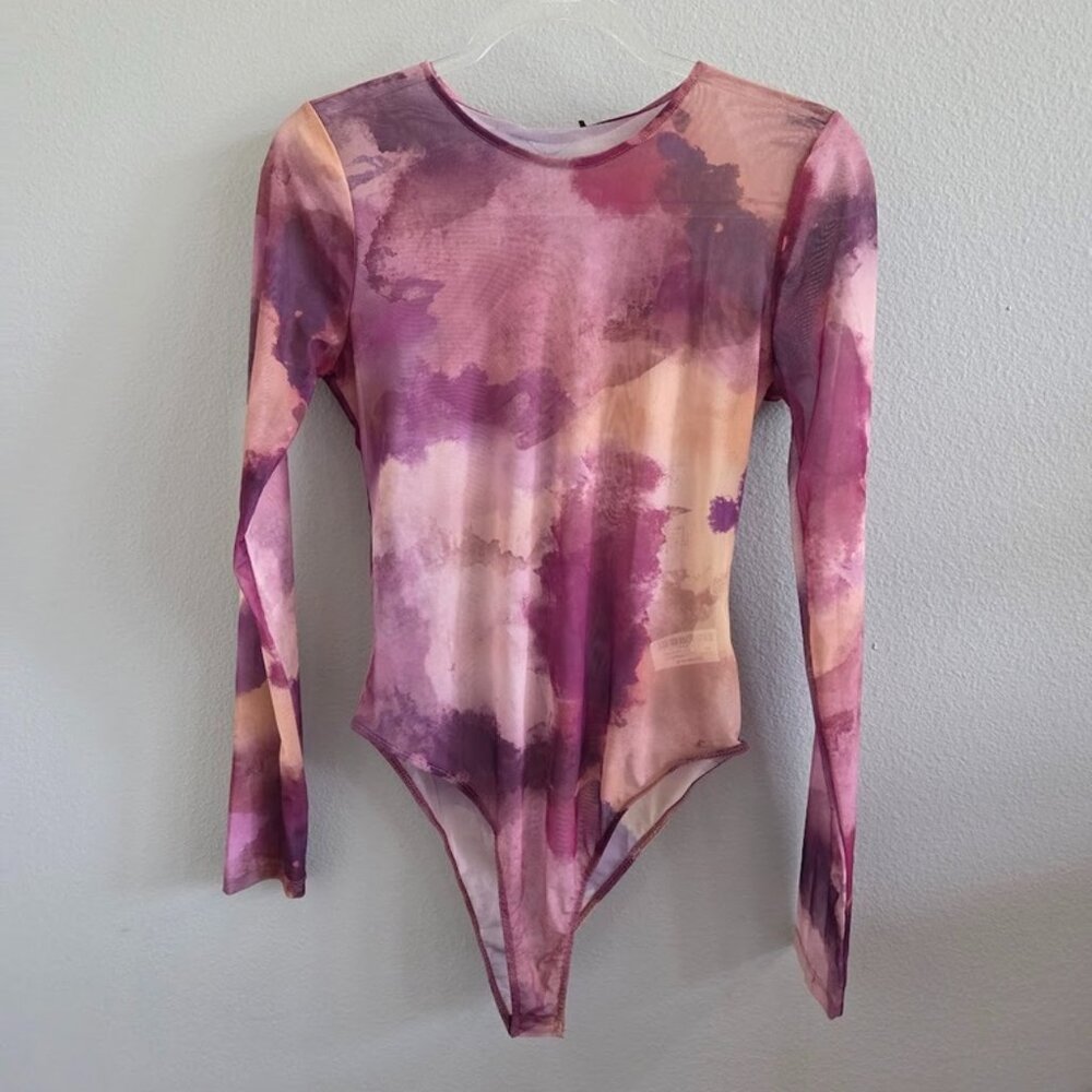 Zara Long-Sleeve Tie-Dye Bodysuit in Pink, Purple, Cream